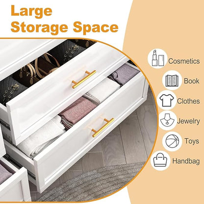 5 Drawer Dresser, Metal Tall Dresser for Bedroom, White Bedroom Dressers with Drawers, Curved Corner Design Dressers & Chest of Drawers, Storage Cabinet for Hallway, Entryway (White)