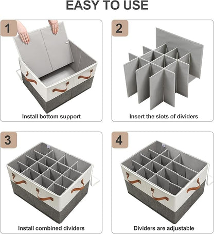 Shoe Organizer for Closet, Foldable Shoe Box with Adjustable Dividers and Clear Cover, Space Saving Shoe Storage Organizer Cabinet with Reinforced Handles, Fits 16 Pairs TP09WG