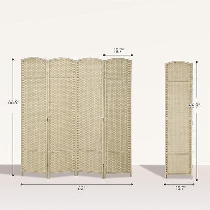 HOMCOM Room Divider, 4 Panel Folding Privacy Screen, 5.6' Tall Freestanding Partition for Home Office, Bedroom, Beige
