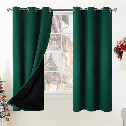BGment Thermal Insulated 100% Blackout Curtains for Bedroom with Black Liner, Double Layer Full Room Darkening Noise Reducing Grommet Curtain (42 x 63 Inch, Emerald, 2 Panels)