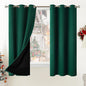 BGment Thermal Insulated 100% Blackout Curtains for Bedroom with Black Liner, Double Layer Full Room Darkening Noise Reducing Grommet Curtain (42 x 63 Inch, Emerald, 2 Panels)