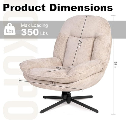 1 Pack 360°Free Swivel Accent Chair for Living Room, Slightly 20°Rocking, 24" High Backrest Upholstered Armchair, Ergonomic Design, Chenille Breathable Soft Fabric Modern Single Sofa, Beige