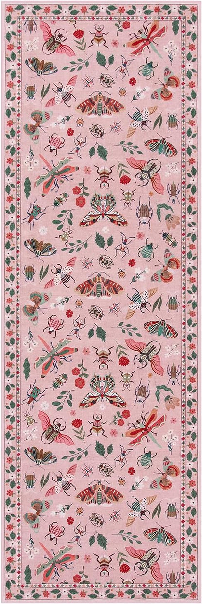 Lahome Insect Washable Runner Rug, 2x6 Kitchen Runners for Hallways 6 Feet Non Slip, Soft Laundry Room Rug Ultra-Thin Long Carpet for Bathroom Bedroom Entryway, Pink