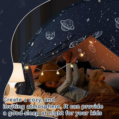 Toddler Bed Tent Full, Space Canopy Indoor for Kids Boys, Kids Bed Canopy Full Size, Galaxy Dome Playhouse Tents Floor Privacy Space on Bed Sleeping Tent for Girls Birthday Toy House Gift