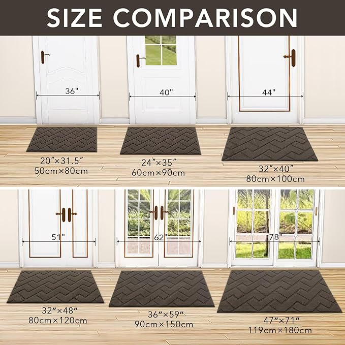 hicorfe Front Door Mat Outside Entrance,32"x40" Absorbent Muddy Dirt Resist Welcome Door Mats Outdoor Indoor,Stain and Fade Resistant,Non Slip Backing Entry Mat Doormat for Entryway(Latte)