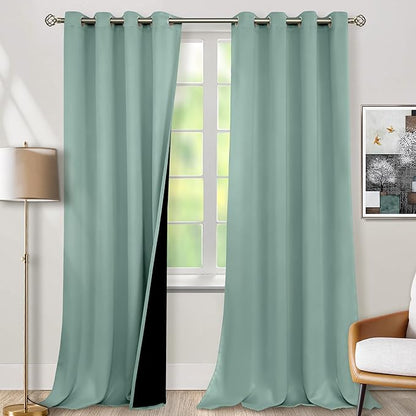 BGment Frosty Green Blackout Curtains 95 Inches Long 2 Panels Set for Living Room, Thermal Insulated 100% Light Blocking Curtains & Drapes, Grommet Soundproof Curtains for Bedroom Window, Each 52 Wide