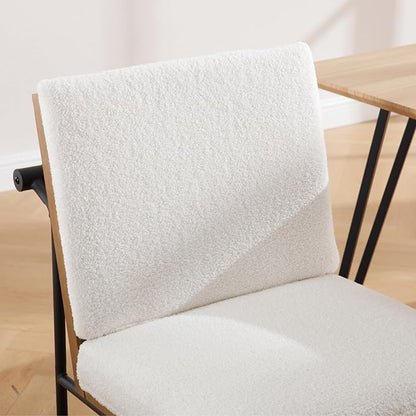 Modern Dining Chairs Set of 4, Comfy Sherpa Fabric Armless Upholstered Side Chairs with Wooden Backrest Black Metal Legs for Dining Room Living Room, White