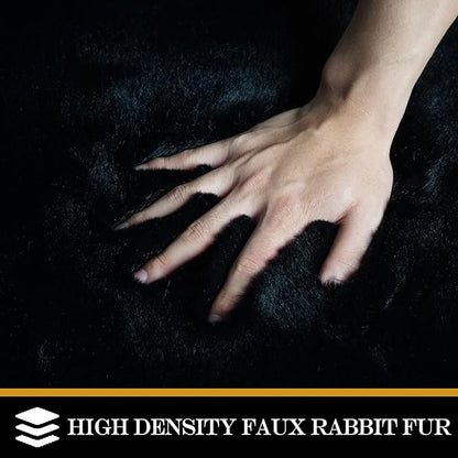 Latepis Black Round Rug 3ft Fluffy Faux Rabbit Fur Furry Shag Rug Washable Circle Plush Cute Rugs for Living Room, Dorm, Nursery, Kids Room Cute Rugs for Bedroom