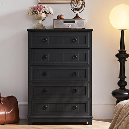 Farmhouse 5 Drawer Dresser for Bedroom, 42" Tall Small Dressers & Chest of Drawers, Rustic Wood Dresser with Metal Handle, Storage Organizer Closet for Living Room, Hallway, Entryway