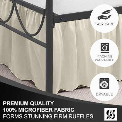 SKY BEDDINGS - Full Size Ruffled Bed Skirt with Split Corners - 14 Inch Drop Dust Ruffle Bed Skirt with Platform Three Sided Coverage - 100% Microfiber, Ivory