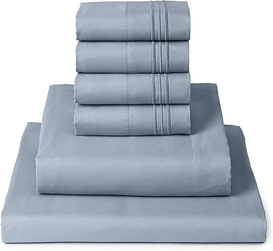 Mellanni California King Sheet Set - 6-Piece Iconic Collection Bedding, (Including 4 Pillowcases), 16-Inch Deep Pocket, Easy Care, Extra Soft, Cooling Sheets, Brushed Microfiber - Blue Hydrangea