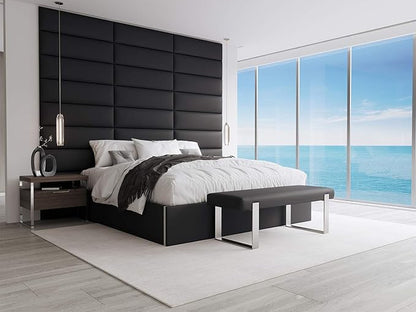 VANT Upholstered Bed Bench - Vintage Leather Jet Black - Brushed Nickel - Contemporary Modern, Bedroom Bench Seat, Hallway, or Entryway
