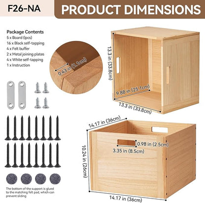 KIRIGEN Stackable Wood Storage Cube /Basket/ Bins Organizer for Home Books Clothes Toy Modular Open Cubby Storage System - Office Bookcase Closet Shelves F26-NA