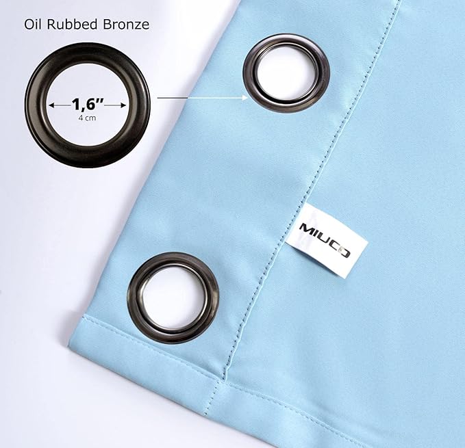 MIUCO 1 Pair Thermal Insulated Grommet 52-Inch-by-63-Inch Blackout Window Curtain Panels with 2 Tie Backs, Sky Blue