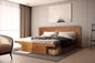 memomad Bali Slim Set: Storage Platform Bed with Drawers + Flat Panel Headboard (King Size, Oak Brown Wood)