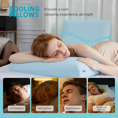 SAPHREAS Cooling Gel Memory Foam Pillow for Side, Back and Stomach Sleepers, Standard Size Cool Bed Pillow for Sleeping, Removable & Machine Washable, Blue