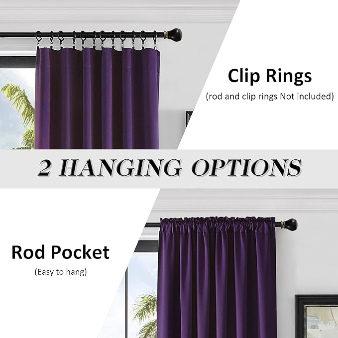 DONREN 96 Inches Long 2 Panels Blackout Curtain Panels for Bedroom - Rod Pocket Thermal Insulated Drapes for Living Room(Royal Purple,42 x 96)