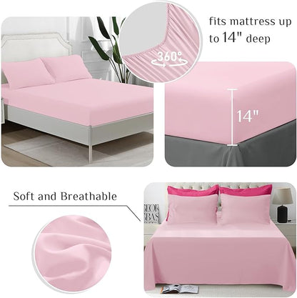 JOLLYVOGUE Twin Comforter Set, Ultra-Soft Bed in a Bag Twin Size 5 Pieces, Oeko-TEX Certified Bedding Set with Down Alternative Comforter, Sheets, Pillowcases & Shams, Hot Pink & Baby Pink