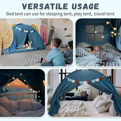Razee Twin Bed Tent for Kids, Twin Size Toddler Canopy Indoor Playhouse Canopy Privacy Tent on Bunk Bed Sleep Inside Drafty Room Kid Toys for Boy Girl Birthday Gift, Blue Jean Color