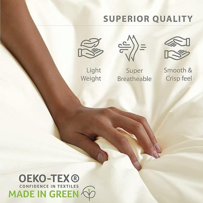 Linen Home 100% Cotton Percale Sheets King Size, Ivory, Deep Pocket, 4 Pieces Set - 1 Flat, 1 Deep Pocket Fitted Sheet and 2 Pillowcases, Crisp Cool and Strong Bed Linen