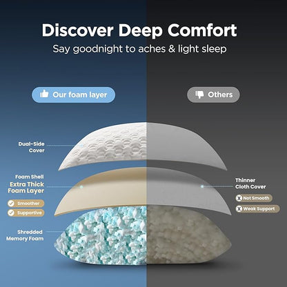 Sophia & William Cooling Bed Pillow for Sleeping (Queen Size Set of 2) Adjustable Shredded Memory Foam Pillow for Side, Back and Stomach Sleepeers