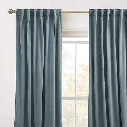RYB HOME Velvet Curtains 90 inches Length, Back Tab & Rod Pocket Soft Fabric Curtains & Drapes for Bedroom Room Divider, Stone Blue, W 62 x L 90, 2 Panels Set