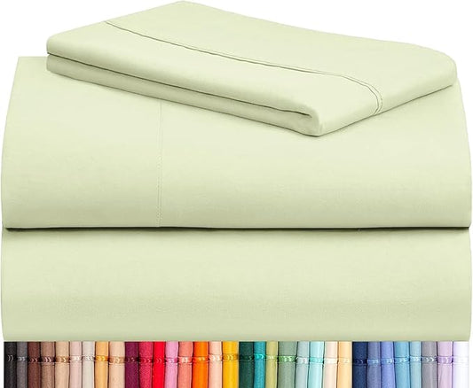 LuxClub 3 PC Twin XL Sheet Set, Deep Pockets Wrinkle Free Cooling Bed Sheets Hotel Bedding for Women, Men, Kids & Teens, Includes 1 Fitted Sheet, 1 Flat Sheet and 1 Pillowcase-Silky Soft Sage Green