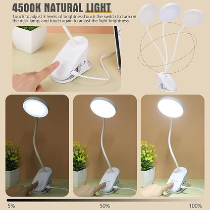 Retisee 12 Pcs Clip on Lamp Bulk LED Reading Light Book Lamp Clamp for Bed with 3 Brightness Level Night Light Clip on for Desk, Bed Headboard, USB Plug-in Style