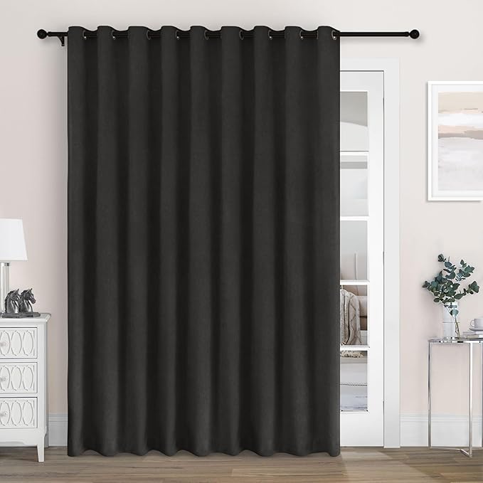 Macochico Extra Wide 100% Blackout Chenille Curtains 100" Wx102 L Thermal Curtain for Sliding Door Room Divider Living Room Bedroom Hotel Charcoal Grey Blackout Drapes Grommet with Tieback 1 Panel