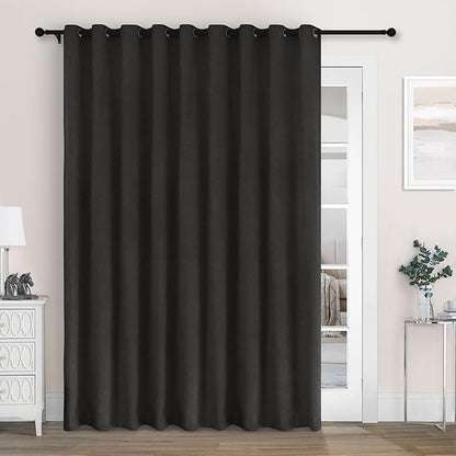Macochico Extra Wide 100% Blackout Chenille Curtains 100" Wx96 L Thermal Drapes for Sliding Door Living Room Bedroom Auditorium Hotel Charcoal Grey Curtain Grommet Top with Tieback Classic 1 Panel