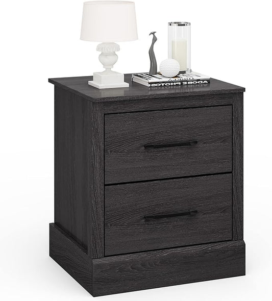 Giantex Farmhouse Nightstand, Wood Bedside Table with 2 Storage Drawers, Compact Floor Night Stand End Table, Accent Sofa Side Table for Bedroom, Grey Oak