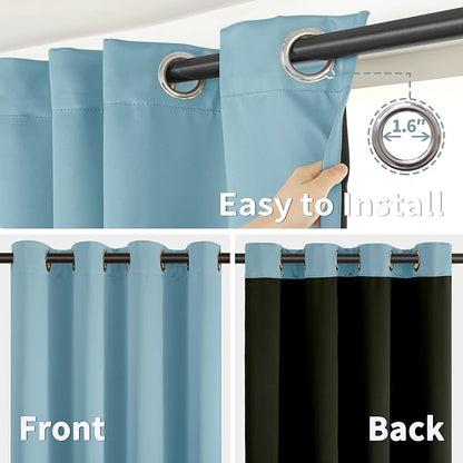 BGment Thermal Insulated 100% Blackout Curtains for Bedroom with Black Liner, Double Layer Full Room Darkening Noise Reducing Grommet Curtain (52 x 90 Inch, Greyish Blue, 2 Panels)