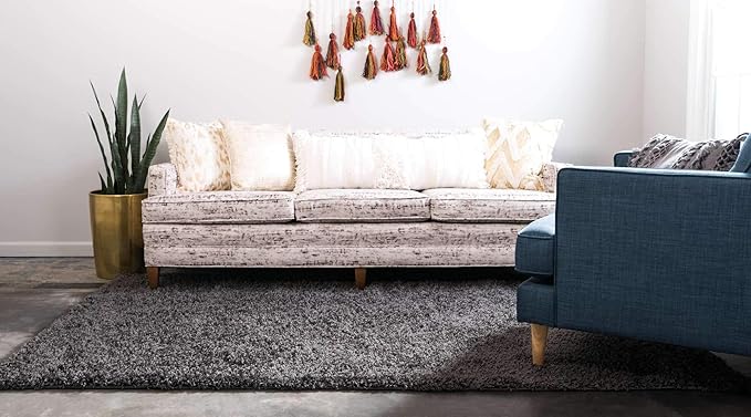 Unique Loom Solid Shag Collection Area Rug (8' x 11' Rectangle, Graphite Gray)