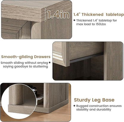 Farmhouse Night Stand Set of 2, Grey Nightstands with Drawer Storage, Wood Large Side Tables End Table, 22.6" Wide Bedside Tables Night Stands for Bedroom Room Sofa Couch Office