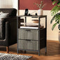 VINGLI Grey Night Stand with Charging Station, Fluted Nightstand Gray with Drawers Fabric, Grey Bedside Table/End Table for Bedroom, 14.96" W*11.81" D*23.78" H