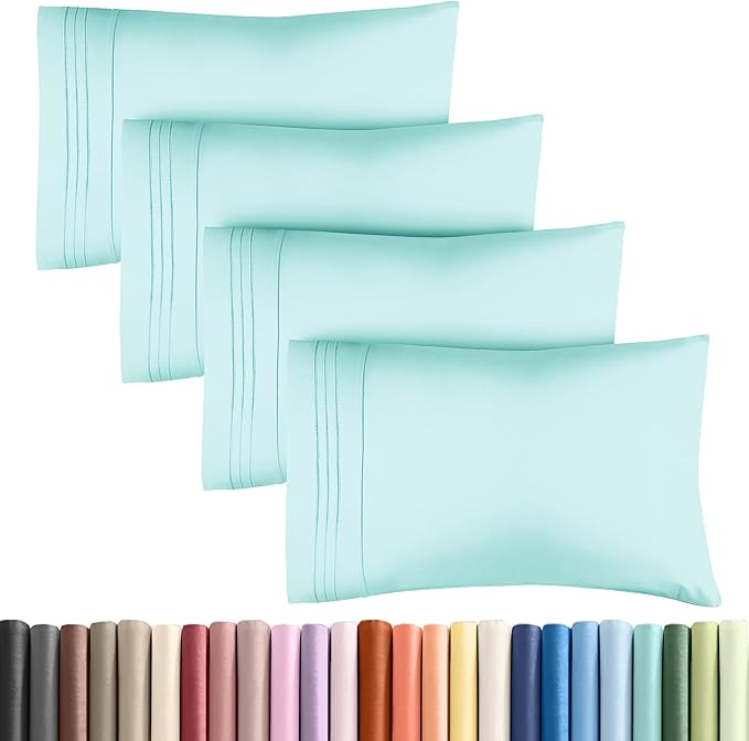 Queen Pillow Cases Set of 4 - Ultra Soft Hotel Quality Pillowcase Covers - Comfy, Cozy & Wrinkle Free - Shrinkage, Stain & Fade Resistant - Machine Washable Pillow Protectors - 4 Piece Set - Spa Blue