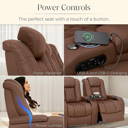 Seatcraft Diamante Zero-Gravity CoolZero Italian Leather Home Theater Seating, Power Headrest, Power Recline, Single Recliner, Tobacco