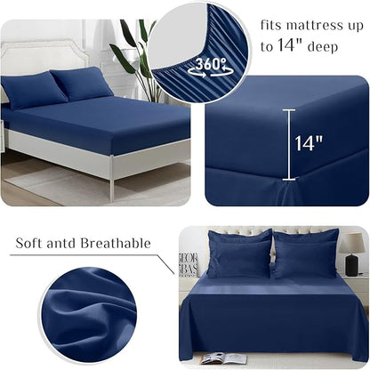 JOLLYVOGUE King Comforter Set, Ultra-Soft Bed in a Bag King Size 7 Pieces, Oeko-TEX Certified Bedding Set with Down Alternative Comforter, Sheets, Pillowcases & Shams, Navy