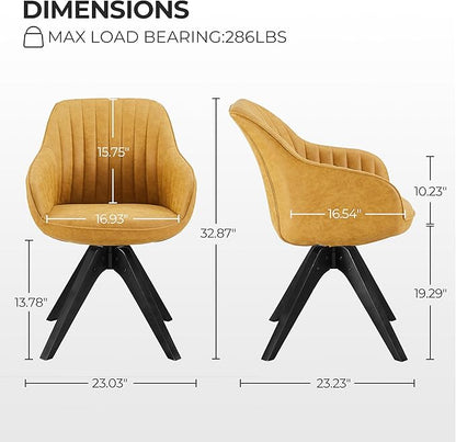 Zouron Mid Century Modern Accent Chair with Black Oak Wood Legs, Upholstered Swivel Chair No Wheels, Side Accent Armchair Vanity Chair for Small Space Home Office Living Room Bedroom, Yellow Brown