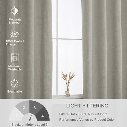 Jacquard Linen Curtains 84 inch Length 2 Panels Thick Faux Linen Blended Window Drapes Burlap Textured Curtains with Grommet for Living Room Bedroom Farmhouse (52x84 Light Khaki) Natural