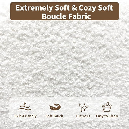 Full Size Bed Frame with Headboard, Teddy Soft Boucle Fabric Bed Frame Full, Soft Cloud Marshmallow Shape Upholstered Headboard, No Box Spring Needed, Noise Free (White)