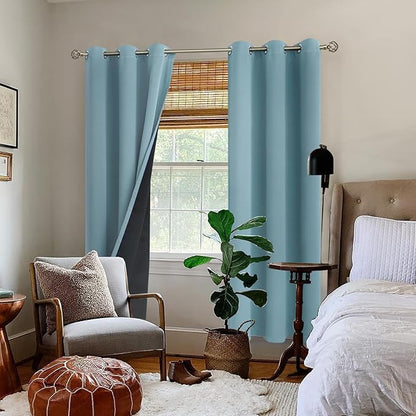 BGment Thermal Insulated 100% Blackout Curtains for Bedroom with Black Liner, Double Layer Full Room Darkening Noise Reducing Grommet Curtain (42 x 84 Inch, Greyish Blue, 2 Panels)
