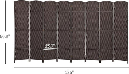 HOMCOM Room Divider, 8 Panel Folding Privacy Screen, 5.6' Tall Freestanding Wall Partition for Home Office, Bedroom, Brown