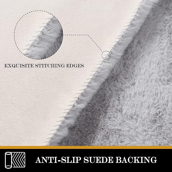 Latepis Grey Accent 4x6 Area Rug Plush Shaggy Rugs Washable Faux Rabbit Fur Rugs Fuzzy Shag Large Rug for Bedroom Dorm Nursery Luxury Home Decor Sheepskin