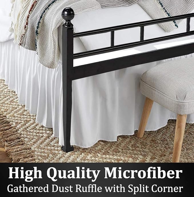 Ruffled Bed Skirt with Split Corners, White, Full 16 Inch Drop Bedskirt, Hotel Quality Brushed Microfiber Wrinkle Free Dust Ruffle Bed Skirt Full Size