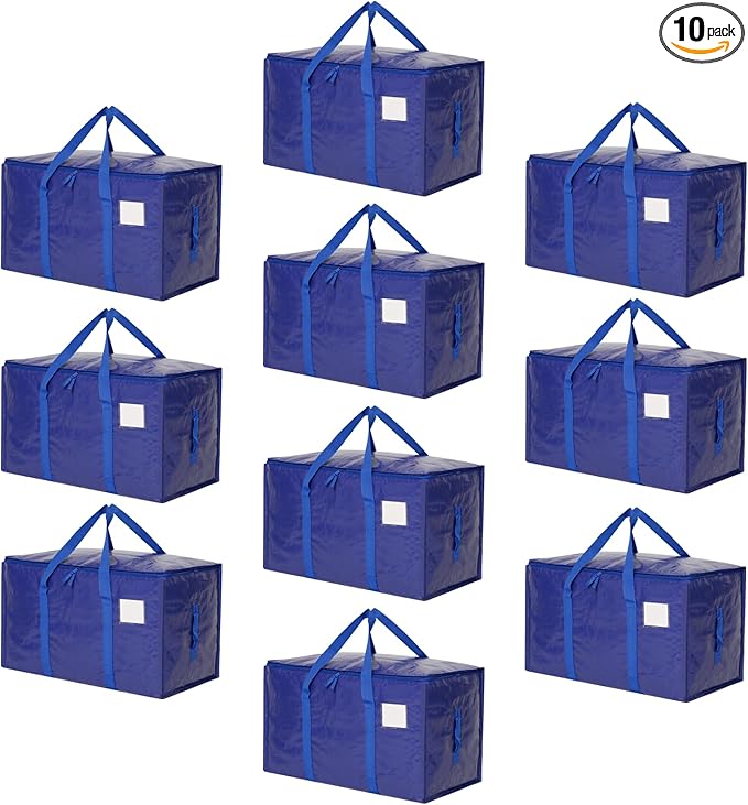 Moving Bags Heavy Duty Extra Large, Moving Boxes, Moving Supplies Essentials, Blue Storage Bins with Lids, Plastic Packing Totes, Storage Bags for Clothes with Handles & Zippers(Blue, 10 Pack)