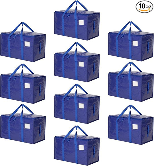 Moving Bags Heavy Duty Extra Large, Moving Boxes, Moving Supplies Essentials, Blue Storage Bins with Lids, Plastic Packing Totes, Storage Bags for Clothes with Handles & Zippers(Blue, 10 Pack)