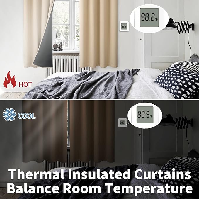BGment Beige Blackout Curtains for Bedroom - Black Out Curtains 63 Inch Long Thermal Insulated Grommet Total Room Darkening Window Drapes for Living Room, 2 Panels, 42 x 63 Inch