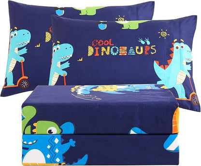 JSD Blue Dinosaur Kids Sheet Set Full Size, 4 Piece Sports Printed Microfiber Sheets Deep Pocket