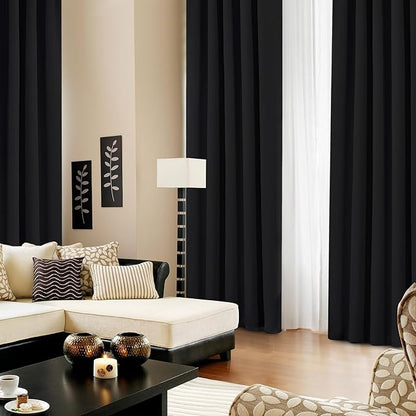 Deconovo Short Blackout Curtains for Small Windows Thermal Insulated Rod Pocket and Back Tab Curtains 42Wx45L Inch Black 2 Panels